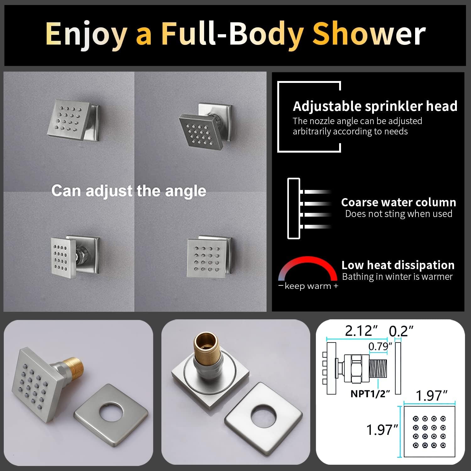 Multi Functional Thermostatic Shower Set Digital Display Rain Body Spray Bathroom Full Body Shower System with 16X24" Shower Head Brushed Nickel