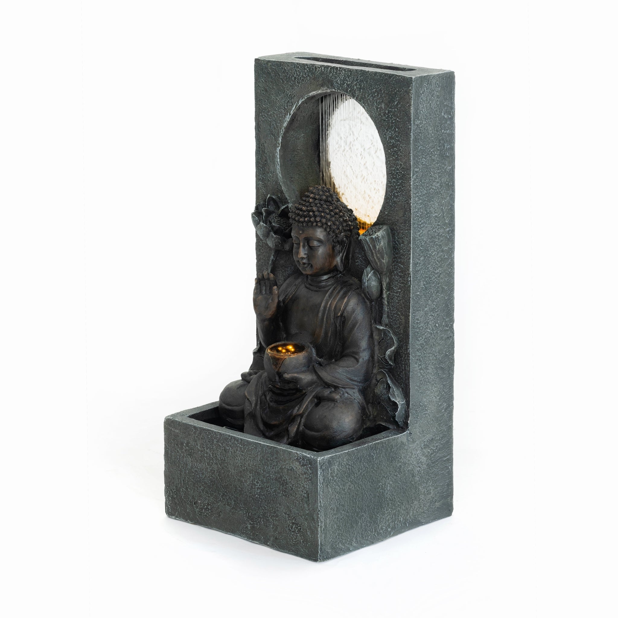 Resin Buddha Wall Panel Outdoor Fountain 28 Inch LED