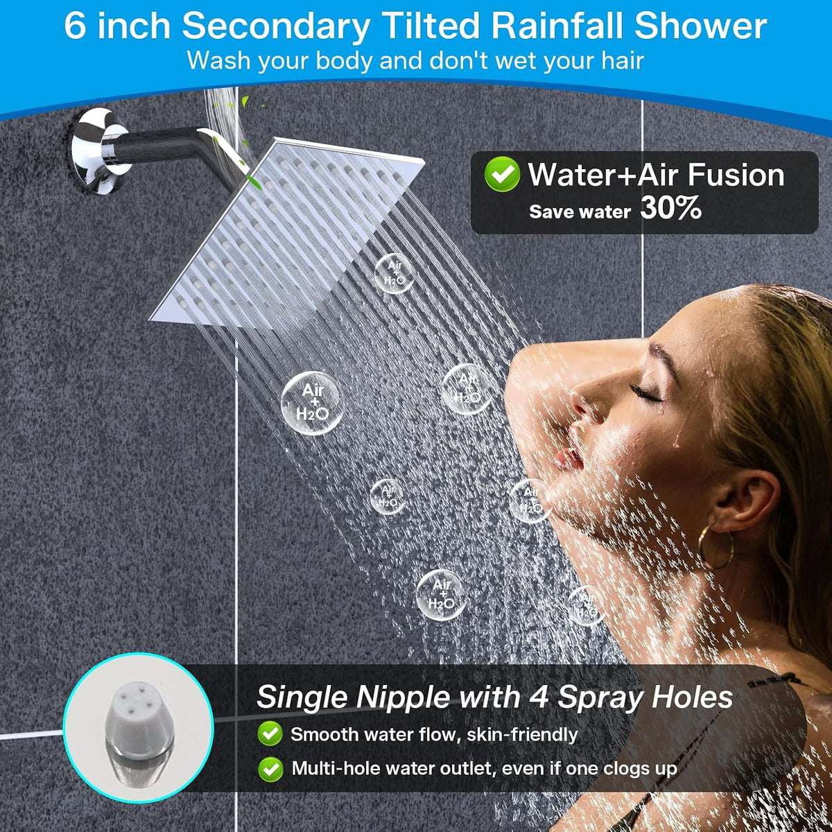 Dual Rain Shower Head System, 2 in 1 Functions Ceiling Mount 14X20Inch LED Shower Head with 6 Inch Shower Head, Rainfall Waterfall Shower Faucet Set, Chrome
