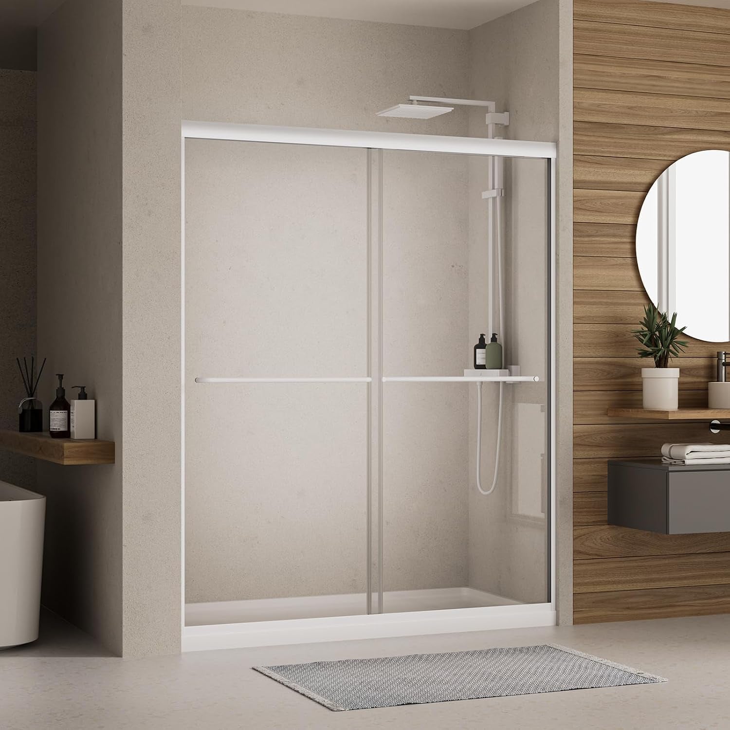 Double Sliding Shower Door,44-48" W X 72" H,Matte White