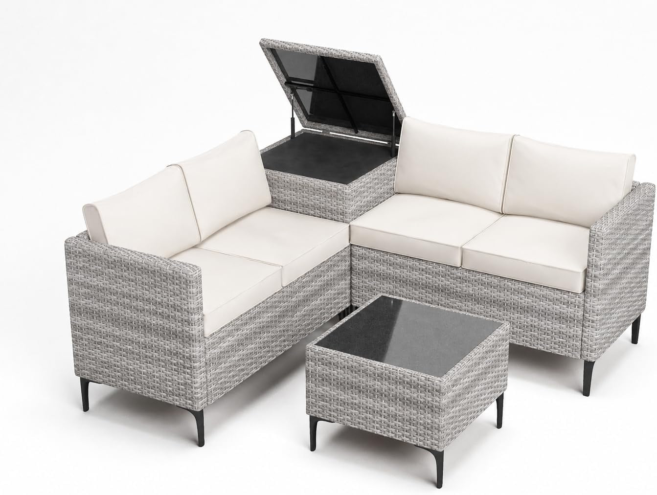 Outdoor Wicker Patio Conversation Set with Storage, PE Rattan Sofa