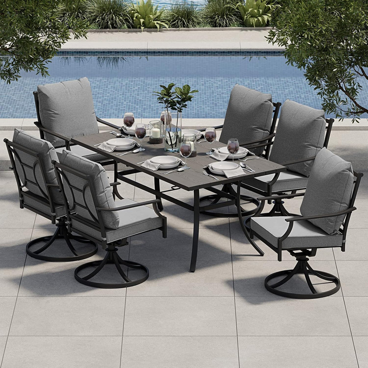 7-Piece Outdoor Dining Set for 6 with Swivel Patio Chairs