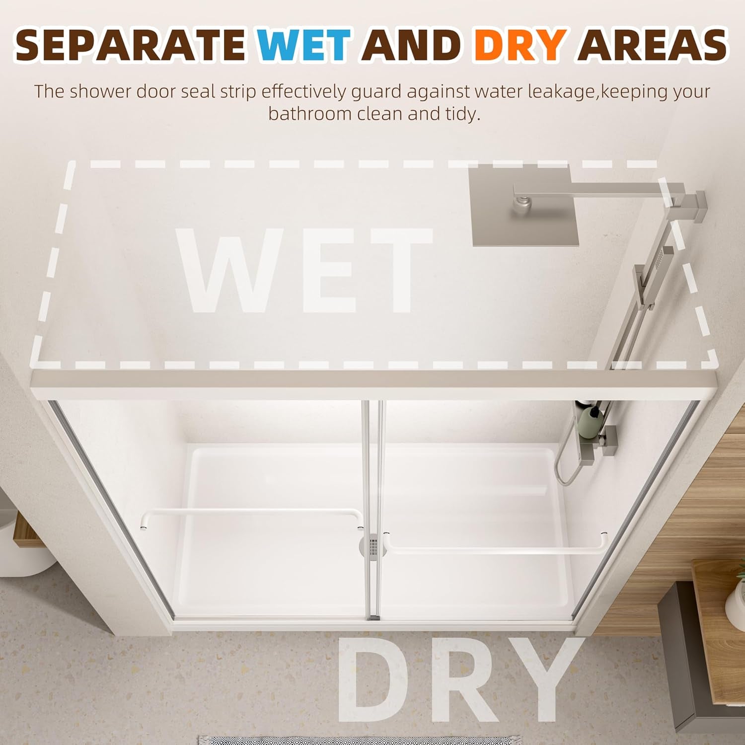 Double Sliding Shower Door,56-60" W X 72" H,Matte White