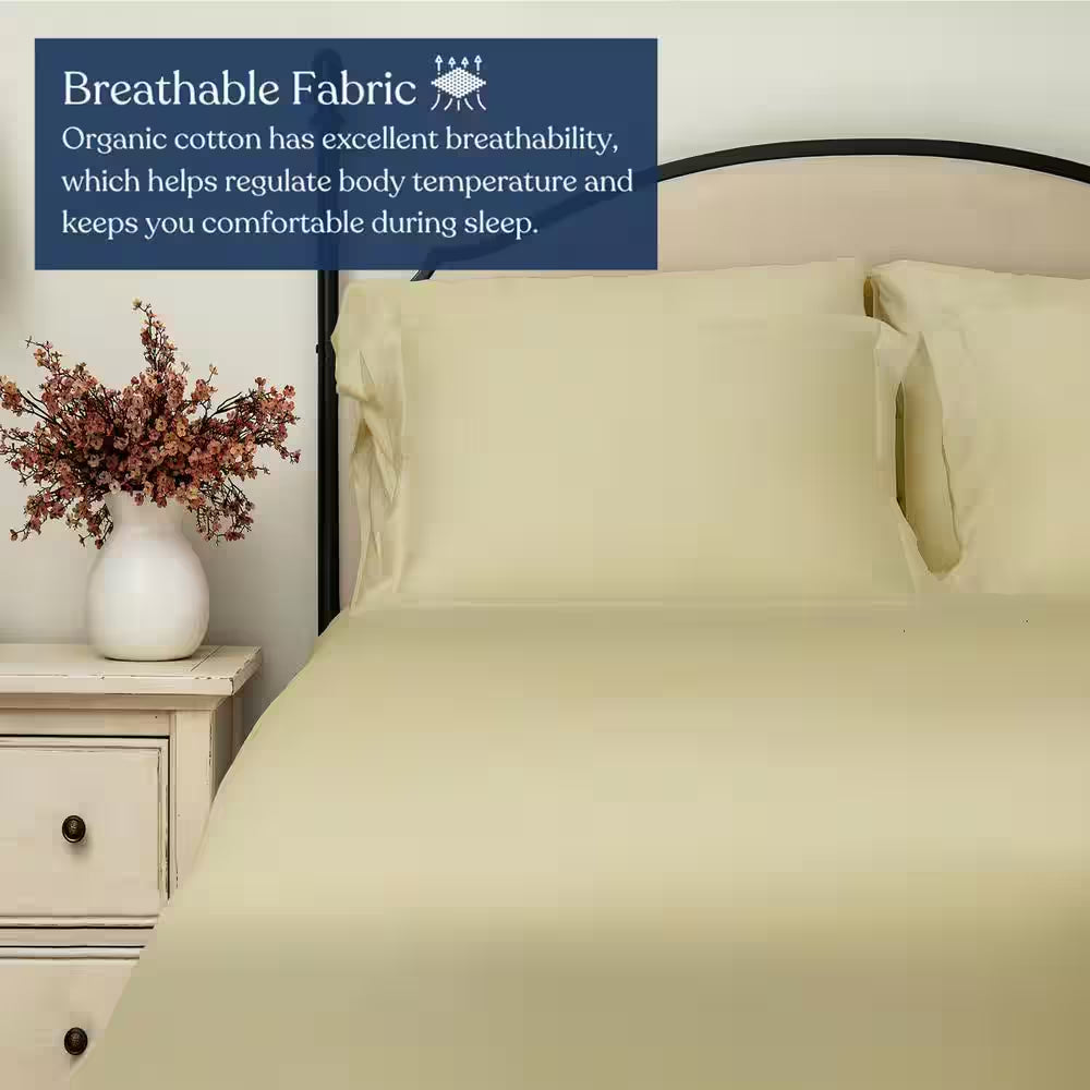 4-Piece Set Sage Green Solid 100% Organic Cotton Sheets Sets, King, Smooth & Breathable, Super Soft Sheet Sets