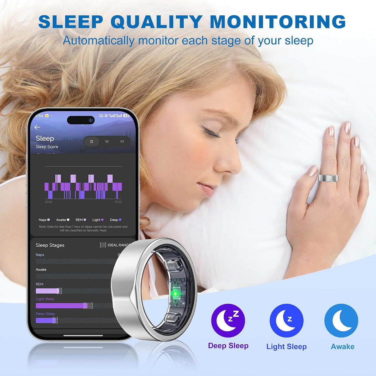 Smart Ring for Women Men, Minimalist Fitness Ring&Health Ring with Heart Rate