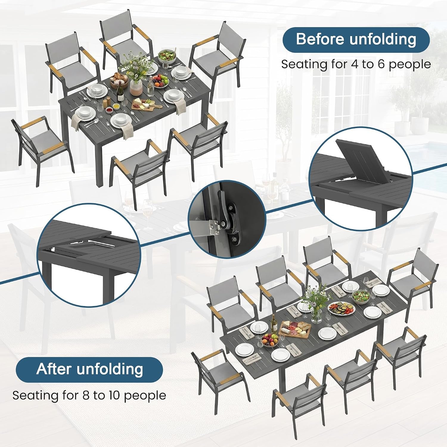 Patio Furniture Set with 92" Extendable Dining Table for 4–8 People