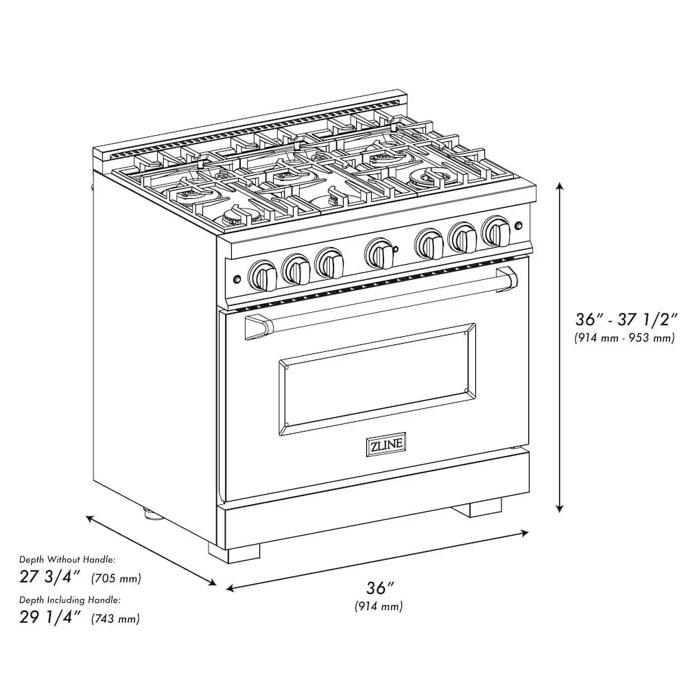 ZLINE 36" Classic Gas Range, Convection Gas Oven Stainless Steel, Matte Black CGRZ-36-MB