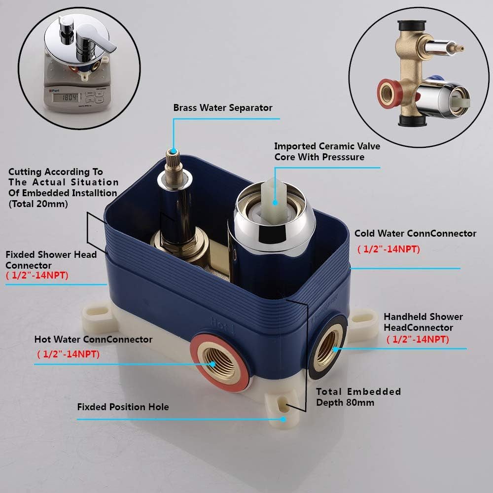 Shower System with Rain Shower and Handheld, Bathroom Chrome Shower Faucet with High Pressure, round Rain Shower Trim Kit