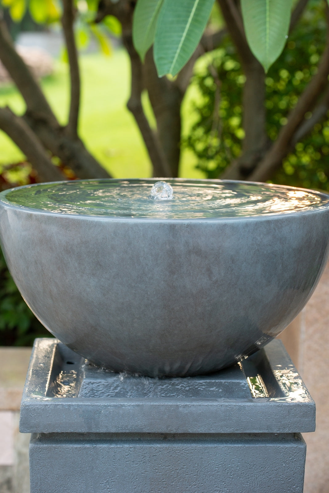 Resin Zen Bowl Pedestal Outdoor Fountain 44 Inch