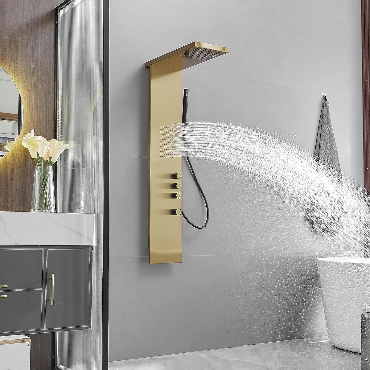 Shower Panel Tower System, Brushed Gold