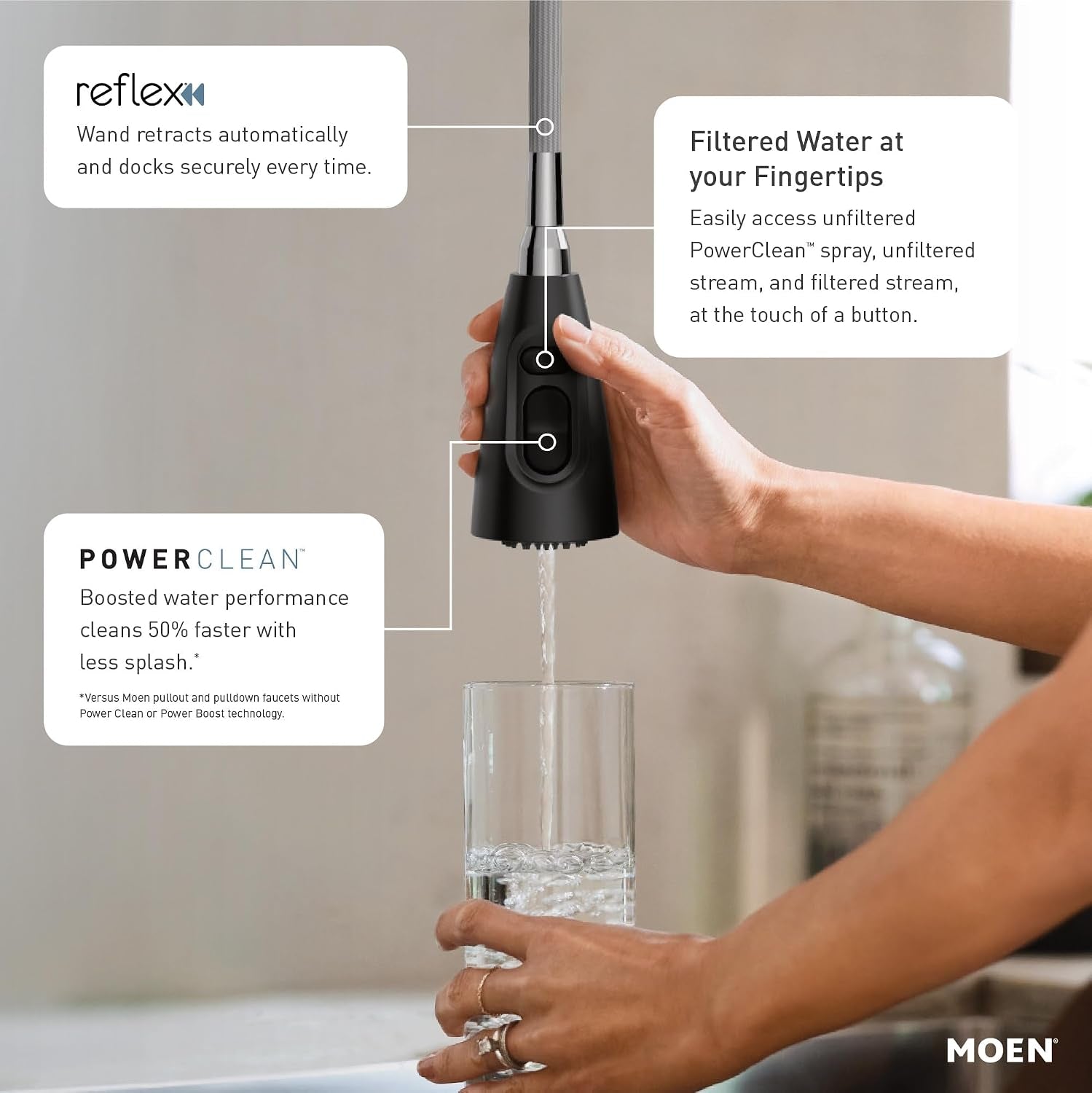Moen Kurv Matte Black 3-In-1 Water Filtration Pull down Kitchen Faucet, Water Filter for Sink Faucet Sold Separately, F9126BL