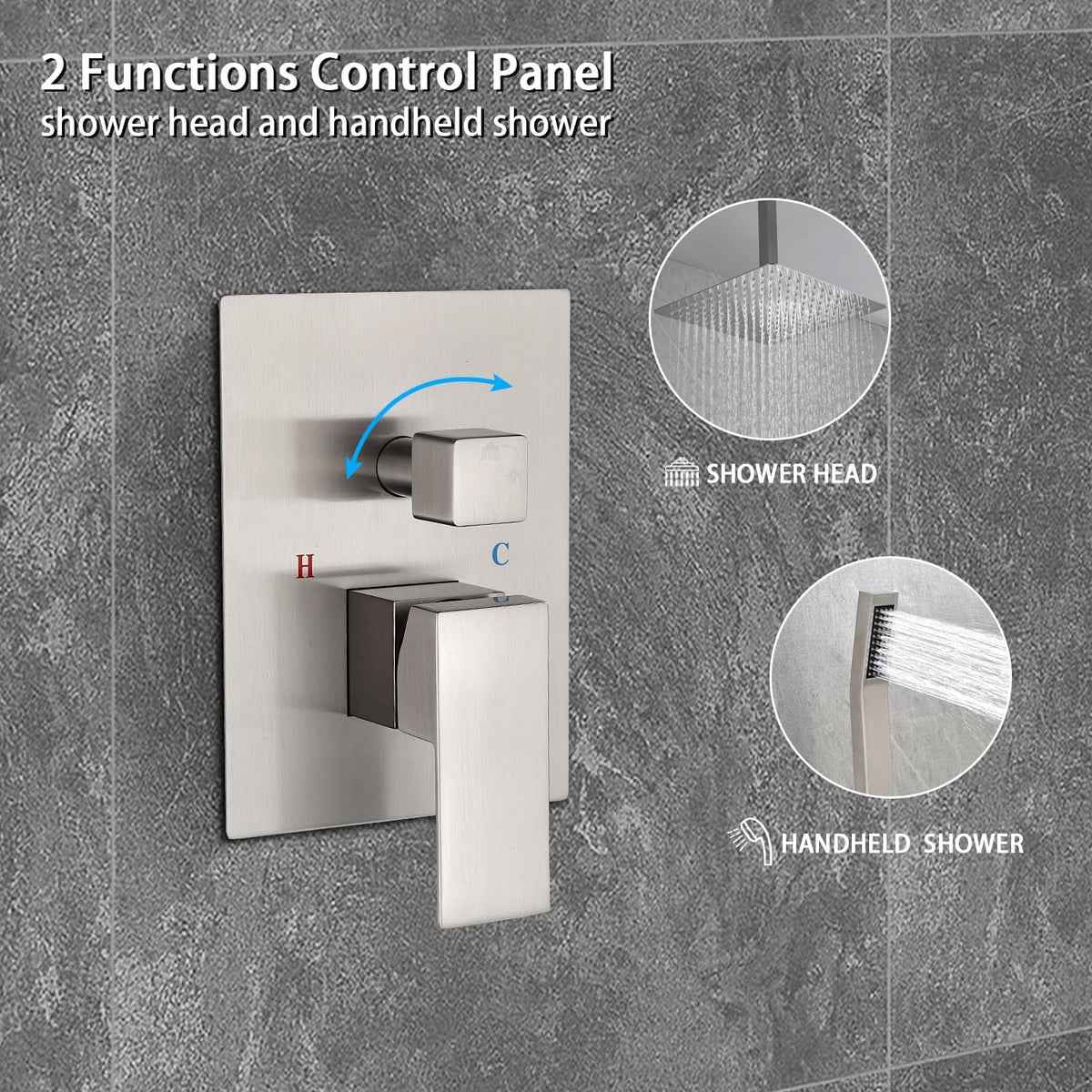 Ceiling-Mounted Rainfall Shower System Shower Head Hand Held Square Shower Head Bathroom Luxury Rain Shower Complete Combo Set (12", Brushed Nickel)