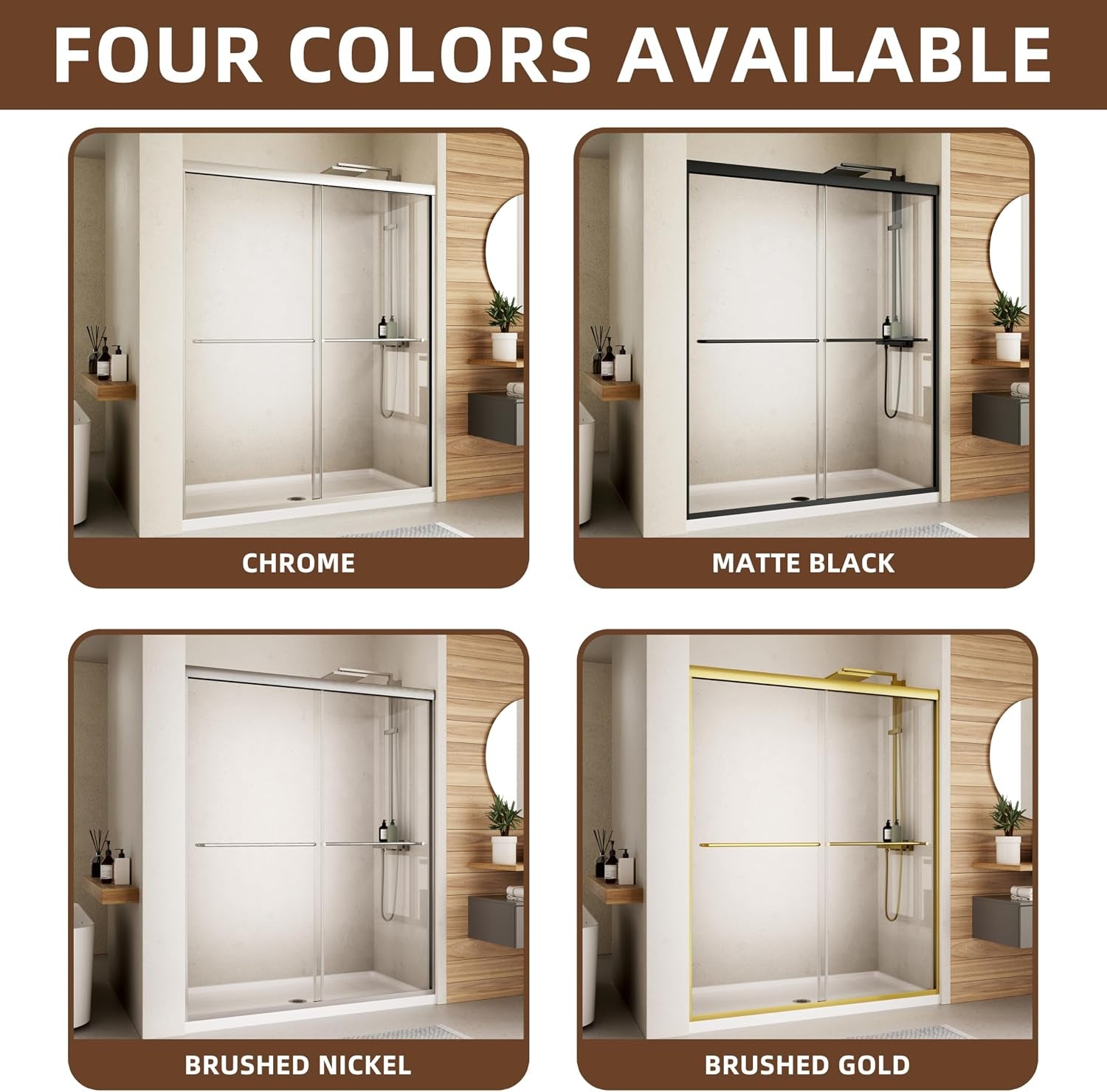 Double Sliding Shower Door,44-48" W X 70" H,Brush Gold