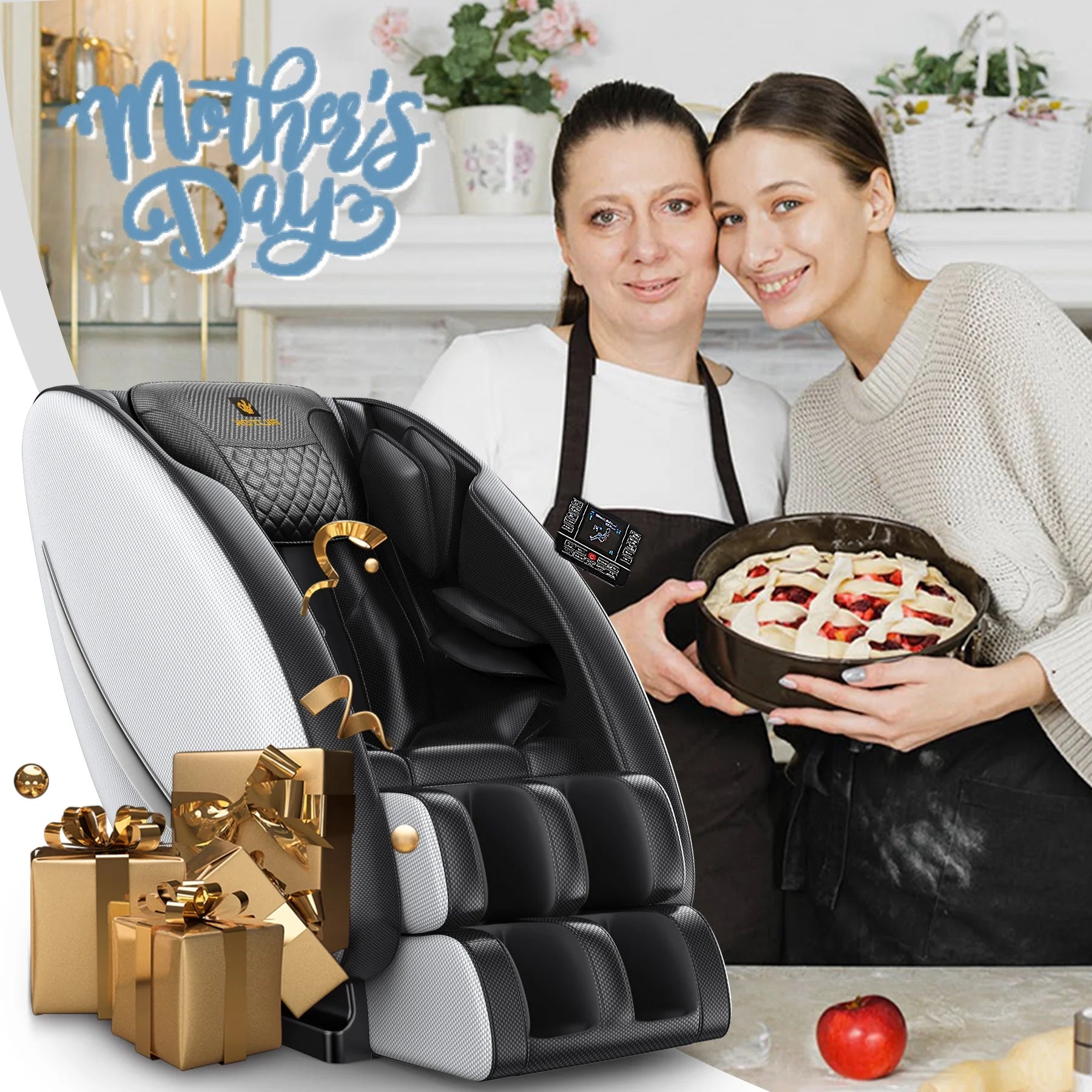 Massage Chair Recliner Neck Massager with Zero Gravity Heating and Bluetooth Functions (White)