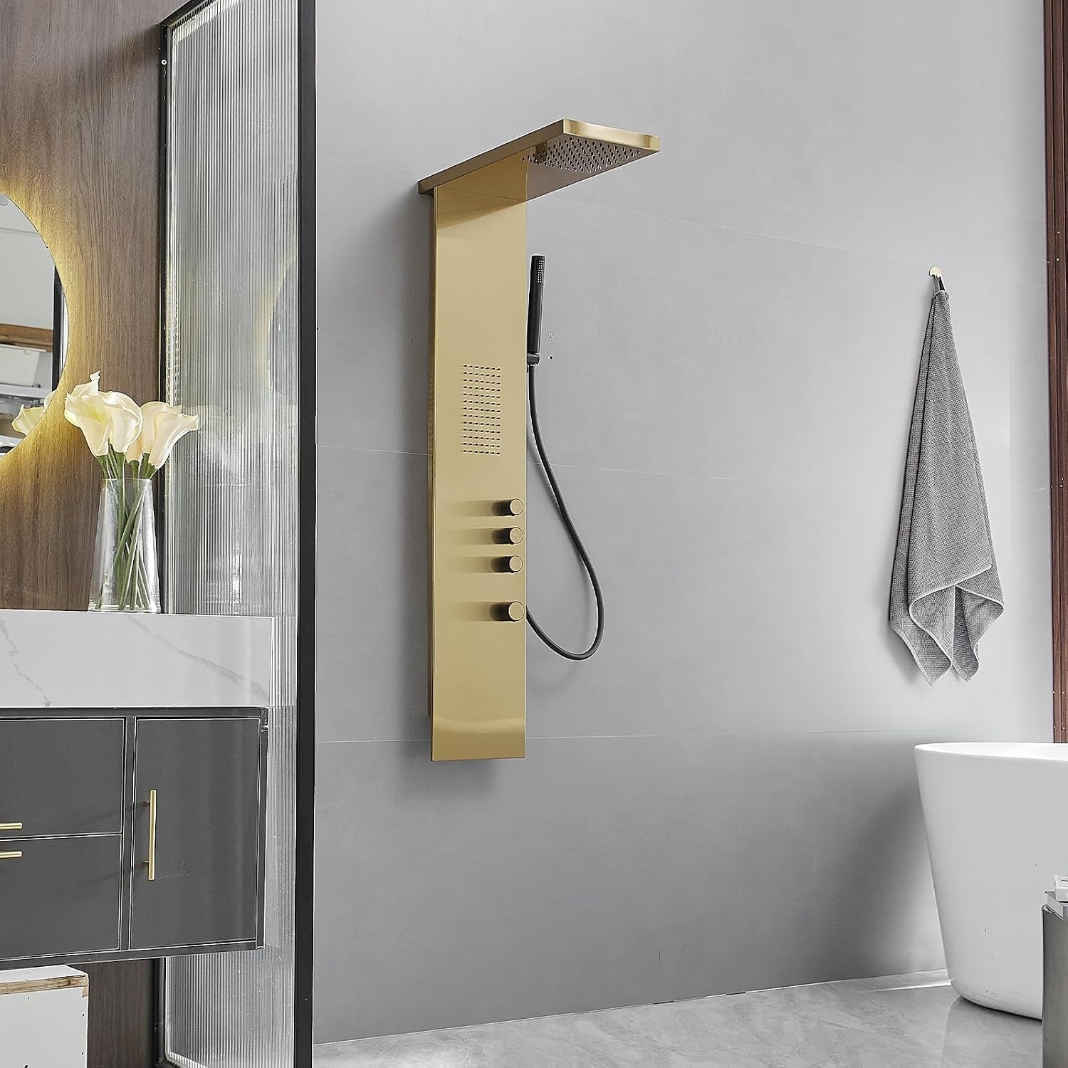 Shower Panel Tower System, Brushed Gold