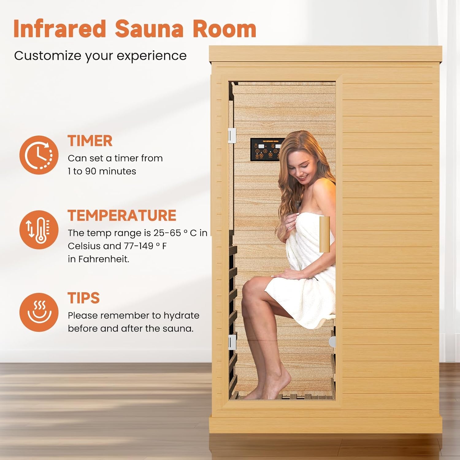 Far Infrared Sauna Home Sauna Spa Room Canadian Hemlock Wood 1200W