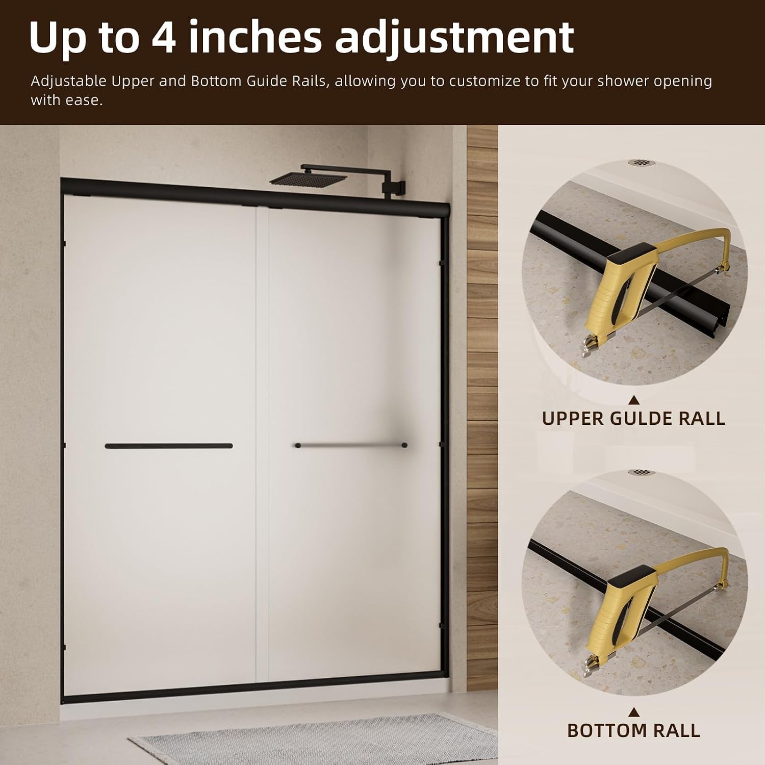 Double Sliding Shower Door,56-60" W X 72" H,Frosted&Matte Black