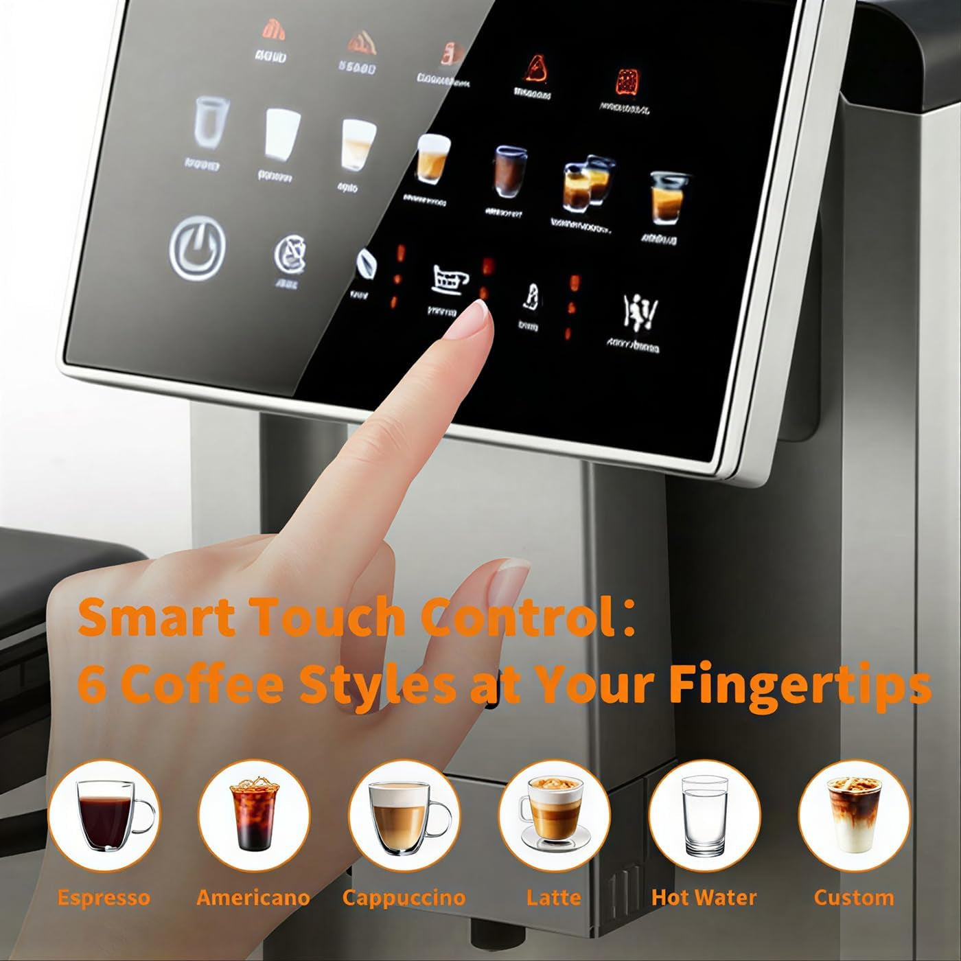 Super Automatic Espresso Machine with Built-In Grinder & Milk Frother, 20 Bar Dual Boiler Coffee Maker for 7 Drinks, Self-Cleaning System and Maintenance Alerts, Home Cappuccino & Latte Machine,Silver