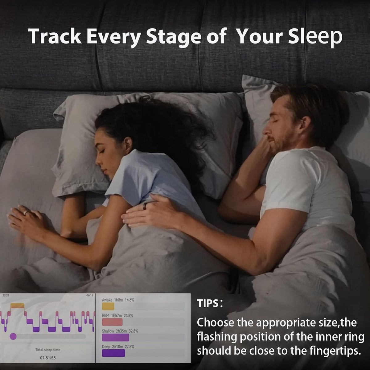 Smart Ring Sleep Fitness Tracker,Records Sleep, Heart Rate, Temperature, Blood Oxygen and Pedometer,Health Ring with Charging Case