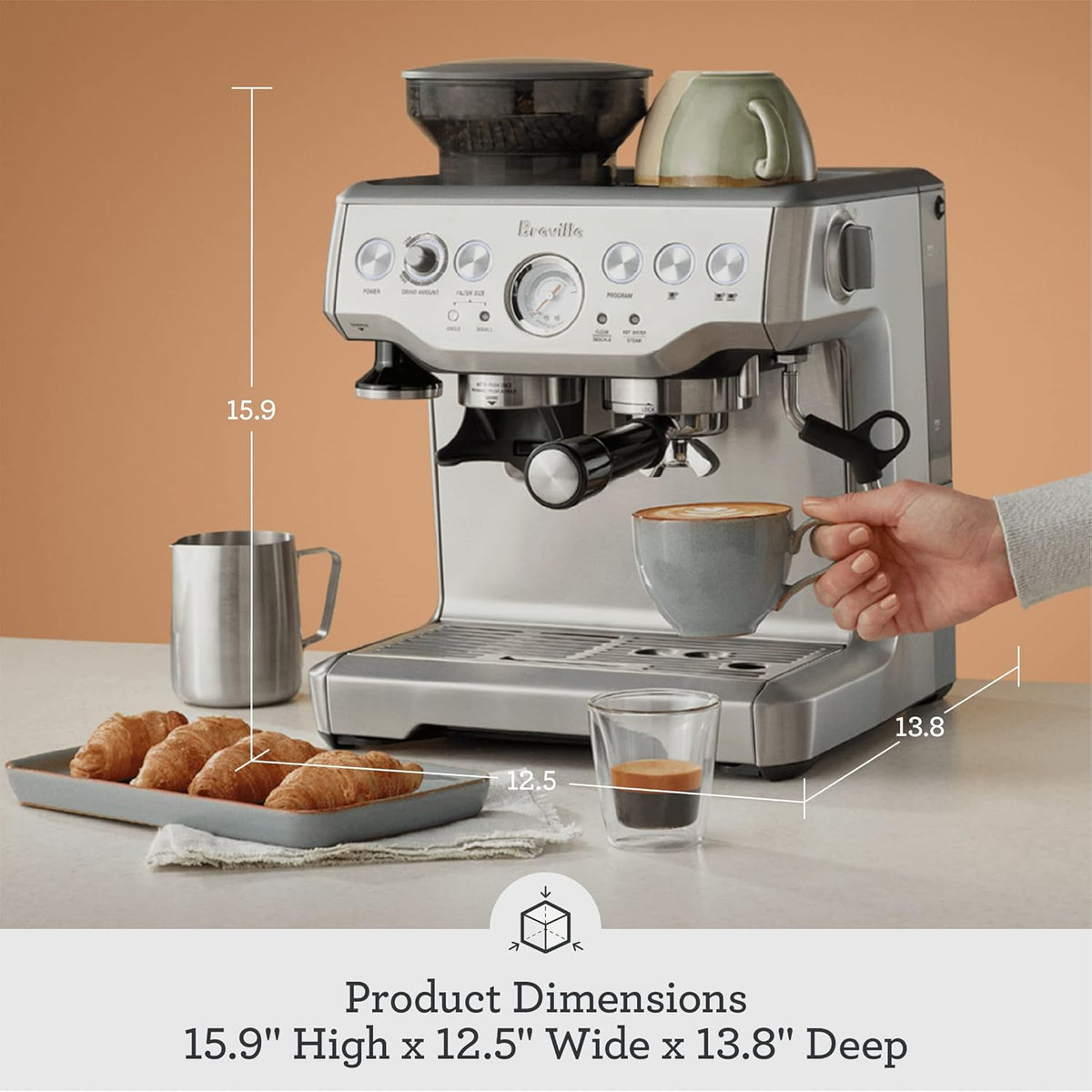 Breville BES870BTR Barista Express Espresso Machine, Black Truffle