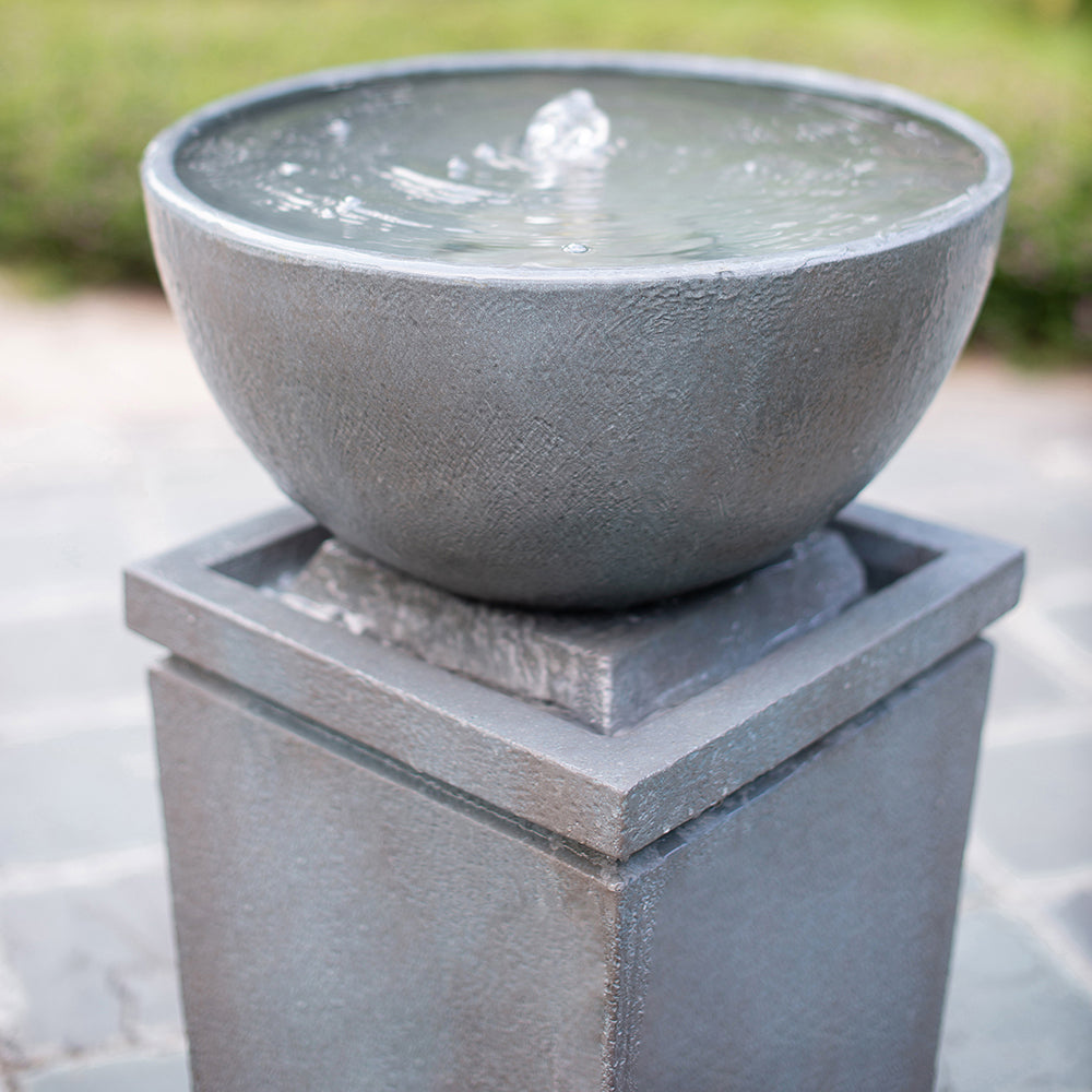 Resin Zen Bowl Pedestal Outdoor Fountain 44 Inch