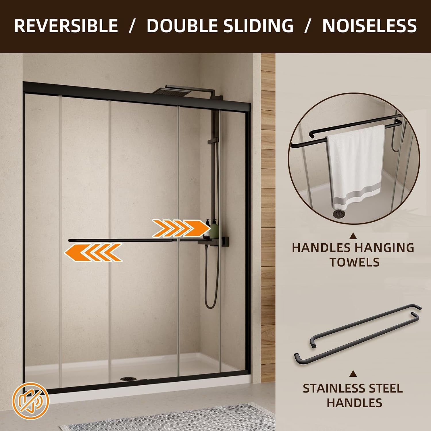 Double Sliding Shower Door,56-60" W X 70" H,Matte Black