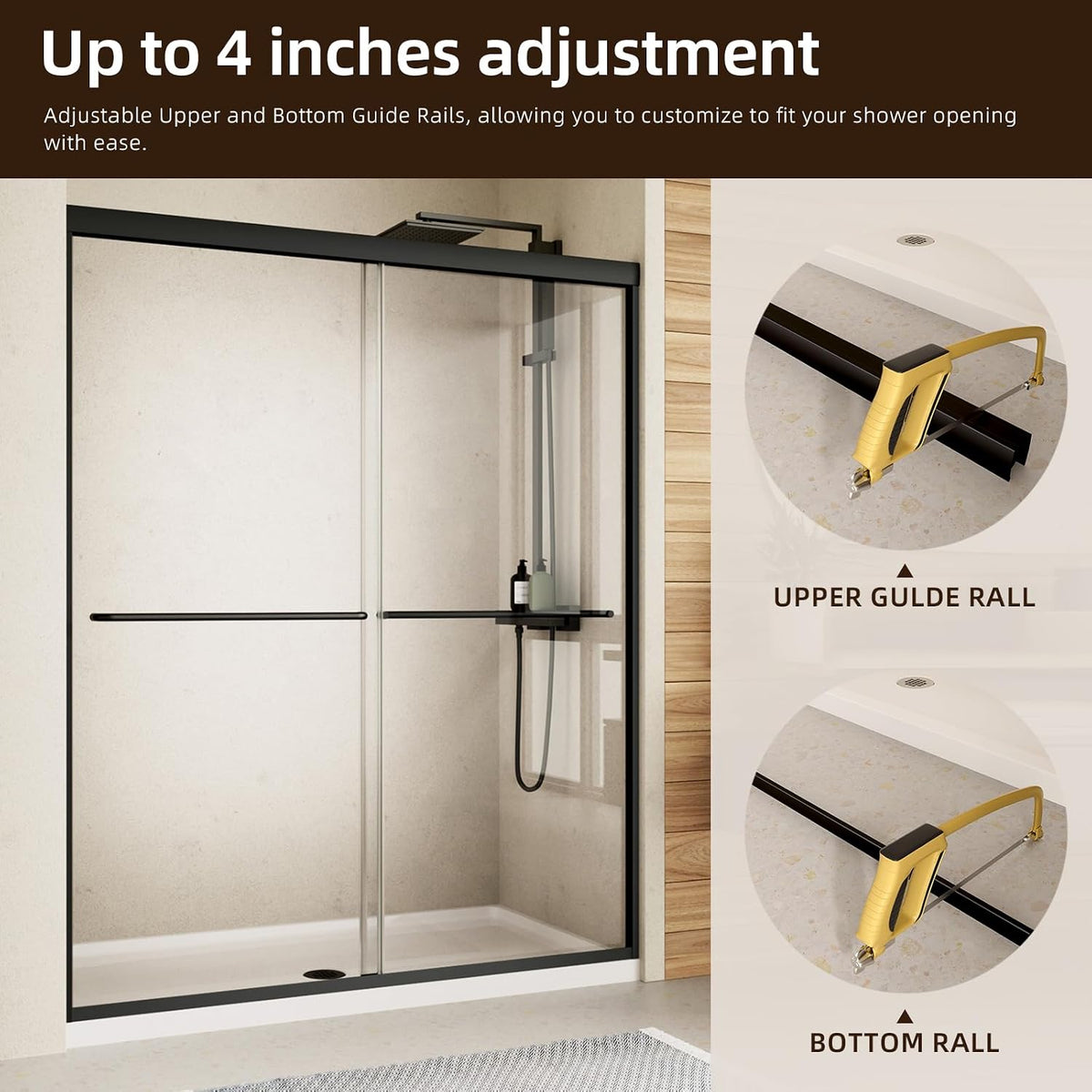 Double Sliding Shower Door,44-48" W X 70" H,Matte Black
