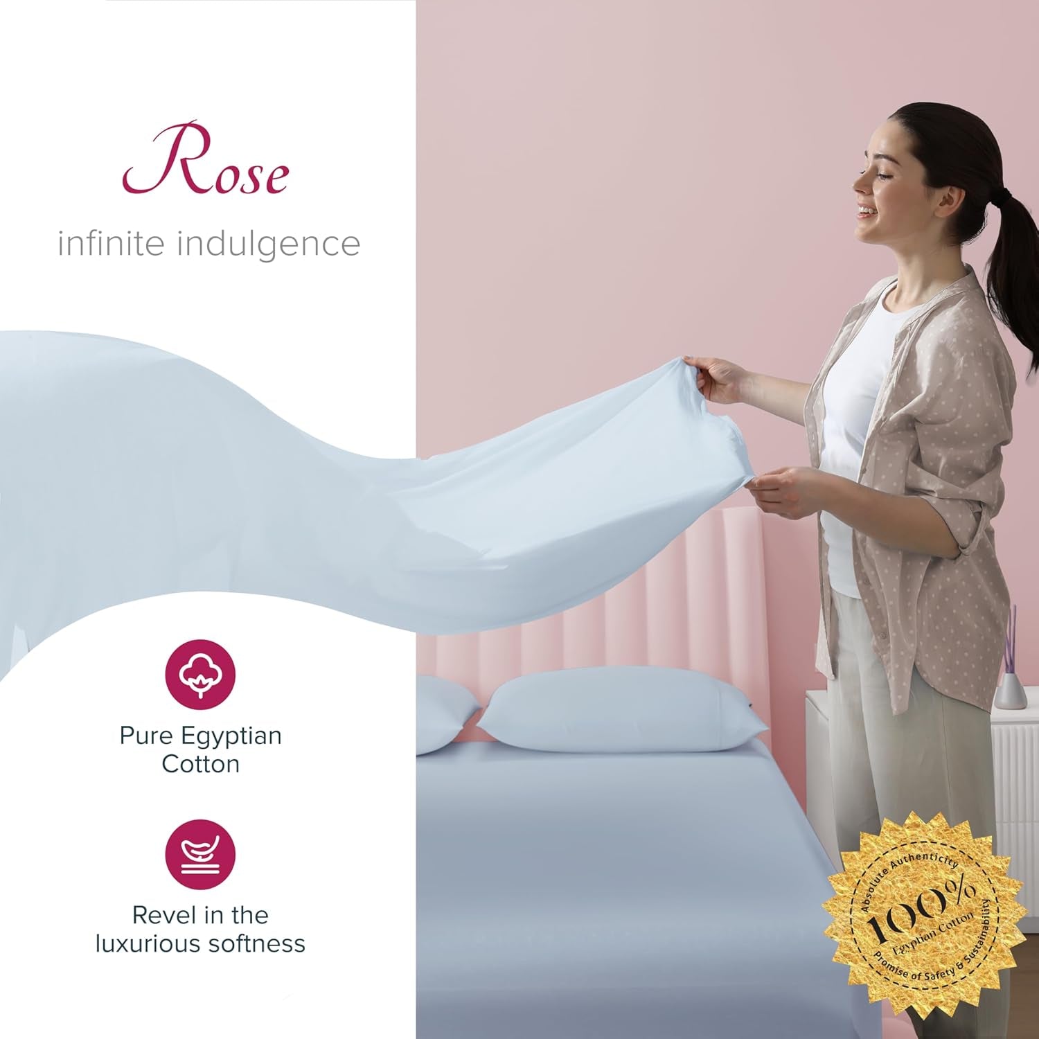 Egyptian Cotton Sheets King Size - Luxury 1200 Series High Thread Count King Size Sheets Set (4 PC, Light Blue) Silky Soft, Cooling, Sateen Weave, 17" Deep Pocket, Hotel Bed Sheet Set