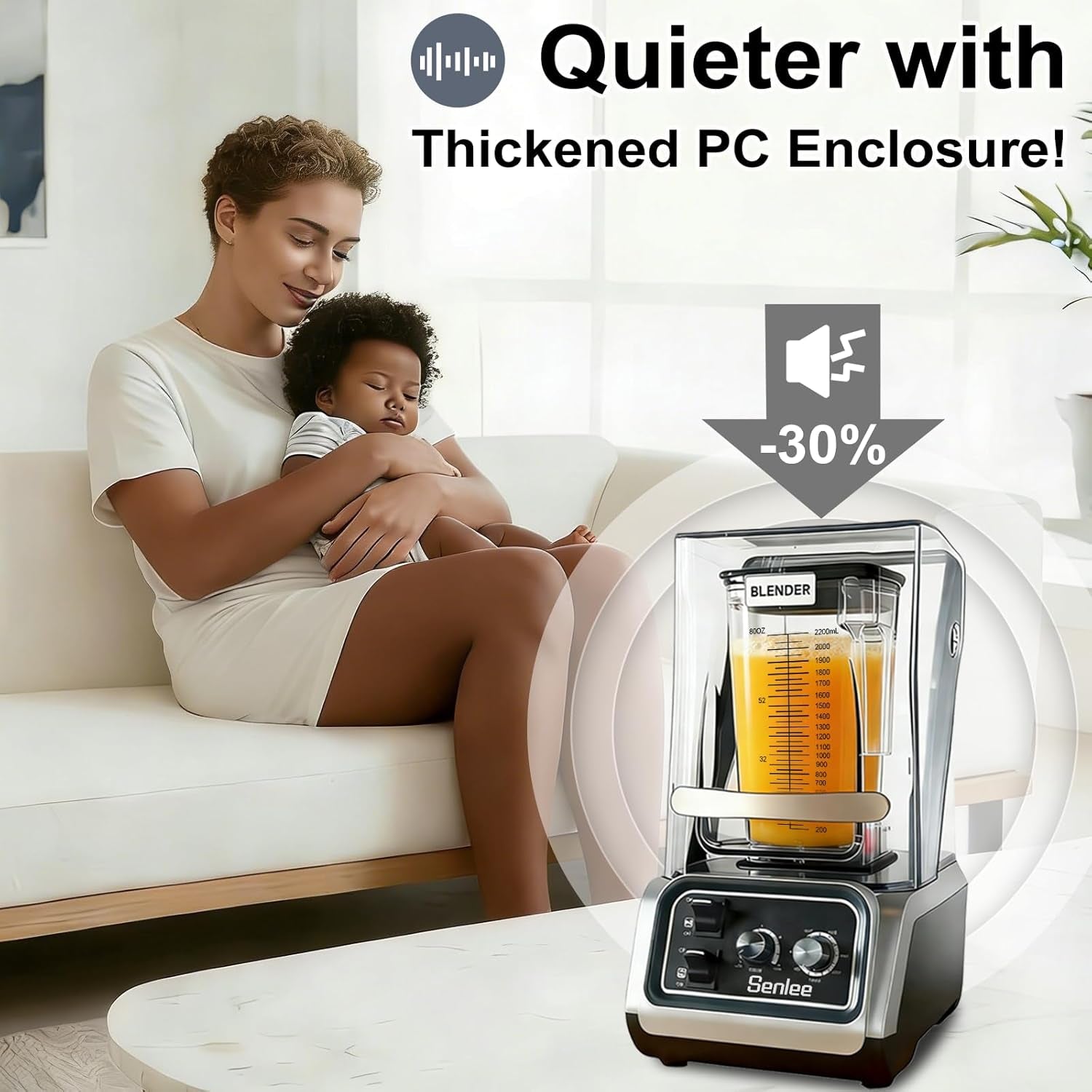 2200W Commercial Blender Quiet Shield Self-Cleaning Ice Crush 80Oz Pitcher