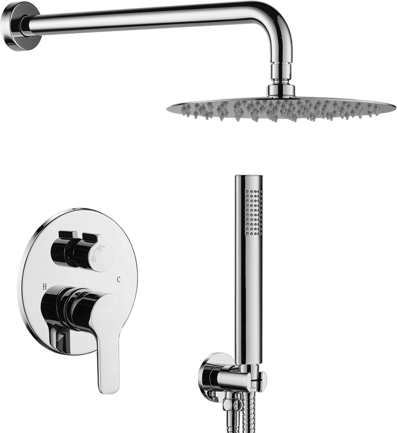 Shower System with Rain Shower and Handheld, Bathroom Chrome Shower Faucet with High Pressure, round Rain Shower Trim Kit