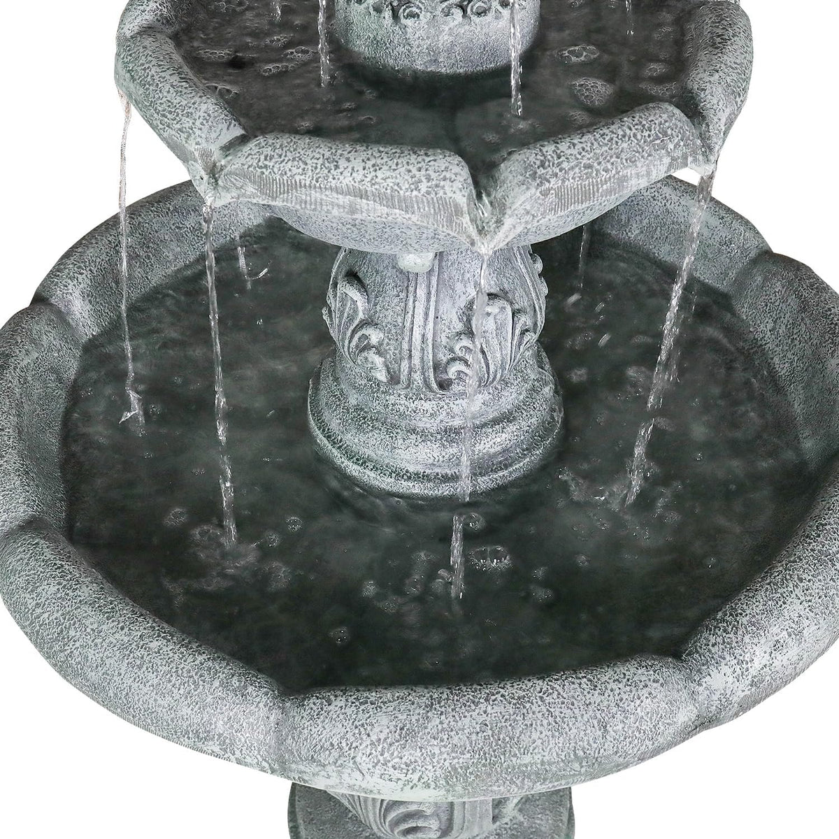 48" High 3-Tiers Modern Concrete Outdoor Water Fountain - round Large Outdoor Fountains and Waterfalls for Garden, Patio, Yard, and Deck Decor, Featuring Natural Stone Look (Grey, 48 Inch)
