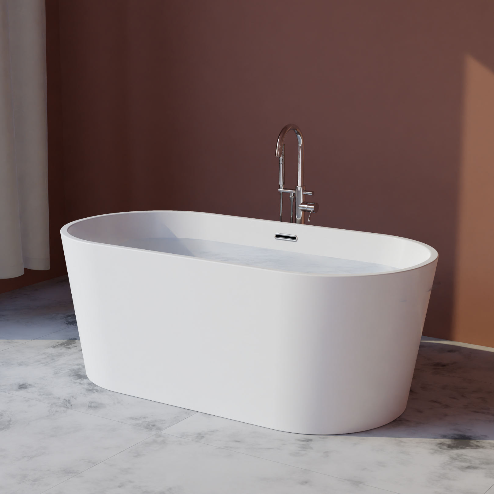 Flora - F5930 59" x 30" Freestanding Acrylic Soaker Tub, White, FLORA59