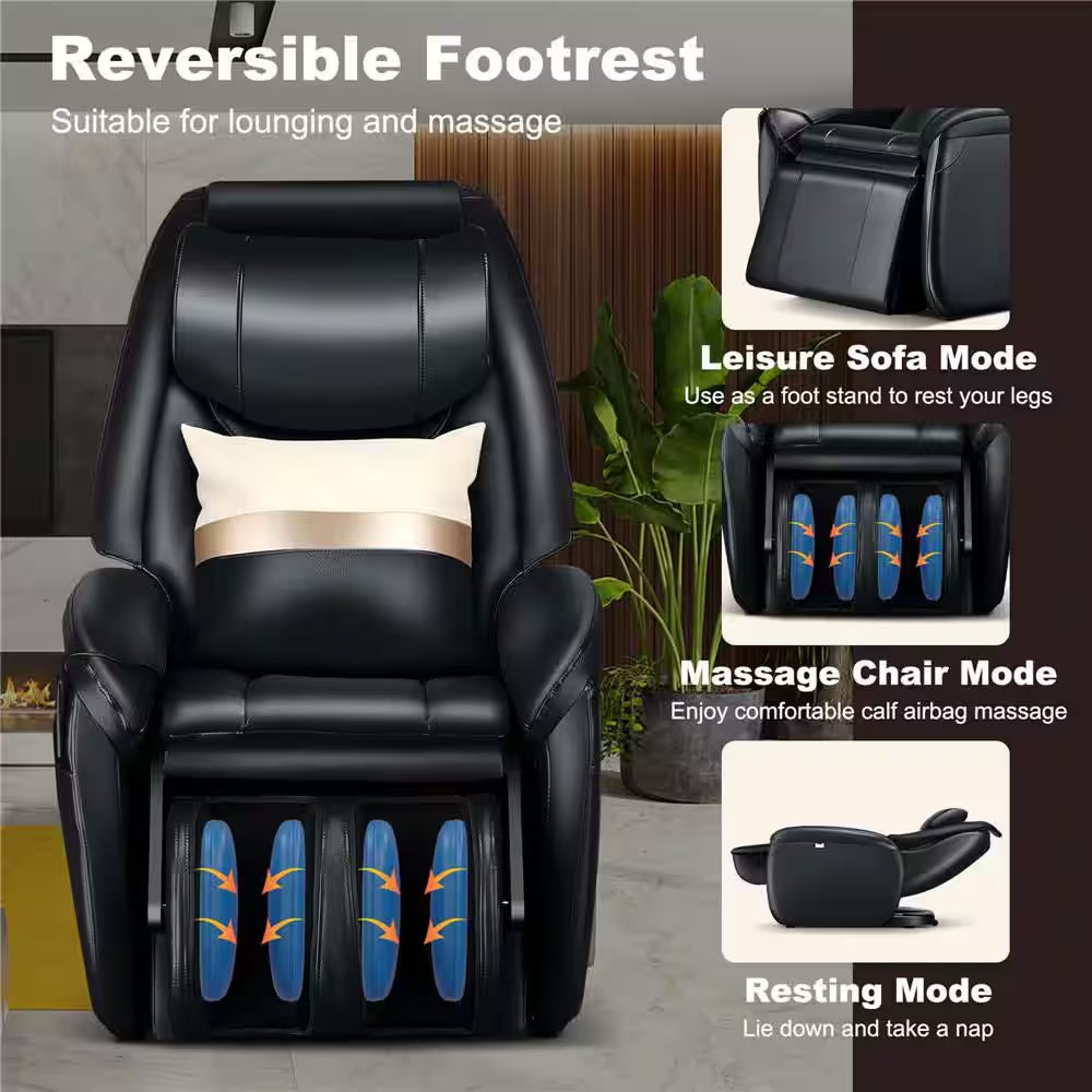 Black Full Body SL Track Zero Gravity Massage Chair with Pillow Reversible Footrest Heat