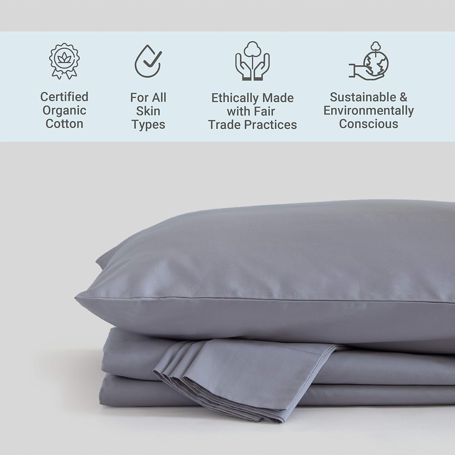 100% Organic Cotton Percale Weave Full Size Sheet Set, 300 TC, GOTS Certified, Cool & Crisp, Breathable, Fits Mattresses up to 17" Deep, Durable Luxury – Light Gray