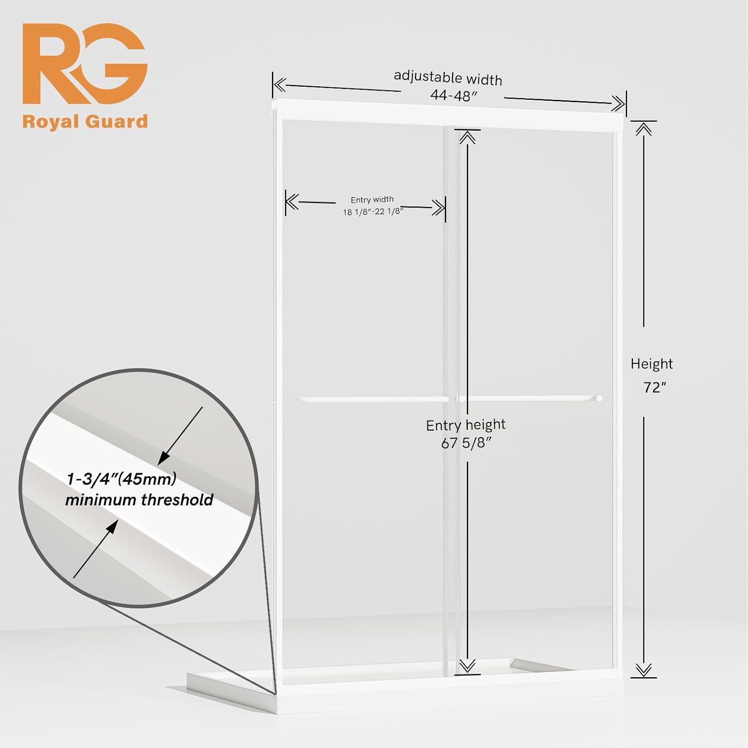 Double Sliding Shower Door,44-48" W X 72" H,Matte White