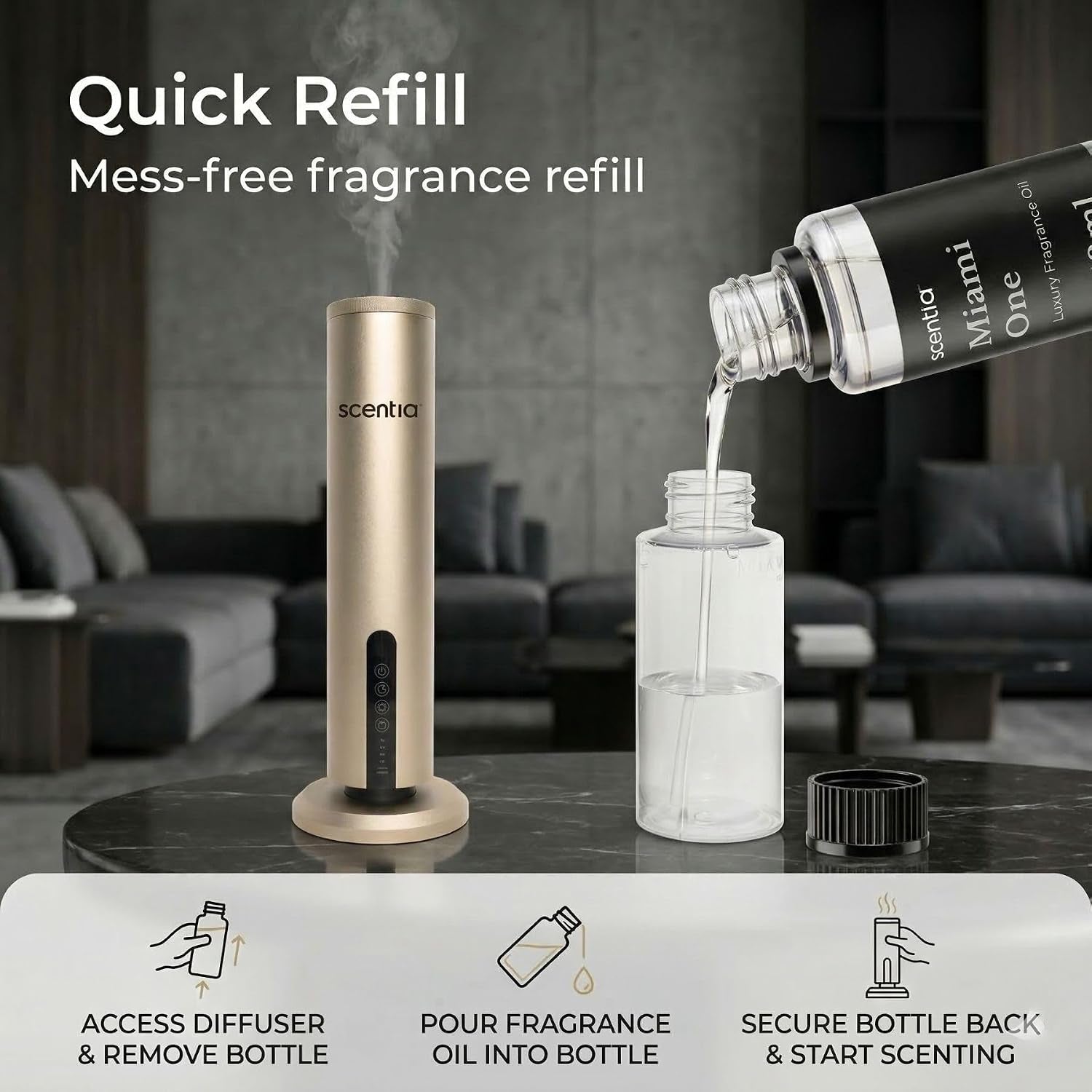 Wireless Waterless Cold-Air Scent Diffuser, App Control, 1500 Sq. Ft Gold