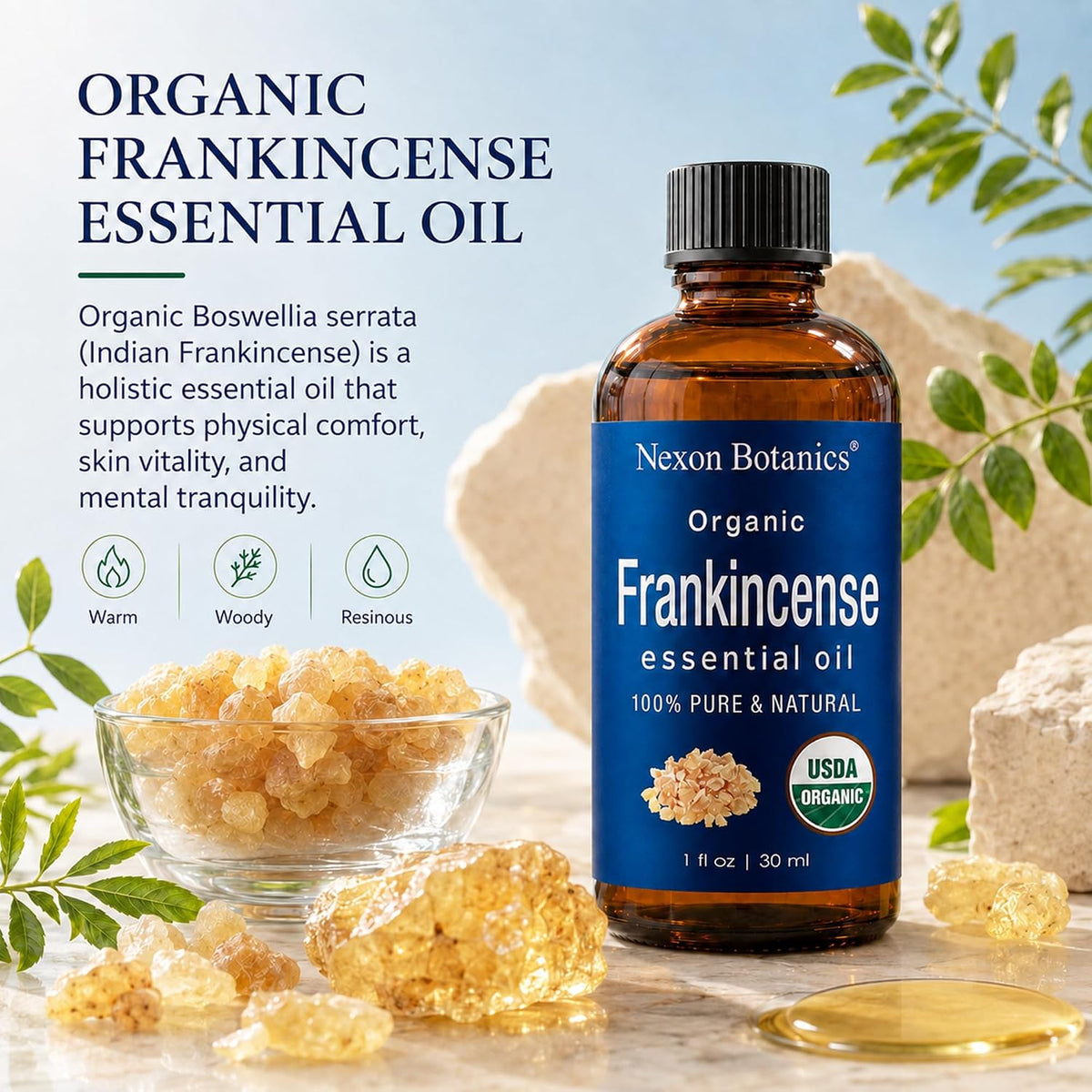 Organic Frankincense Essential Oil 30 Ml - 100% Pure, Natural & Hexane Free