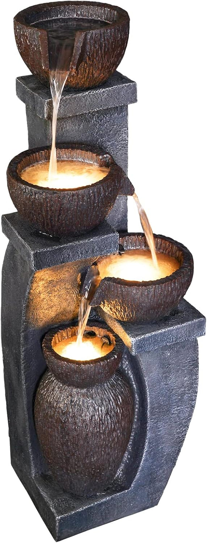 37.4" H Water Fountain Outdoor 4-Crocks Modern Garden Fountains