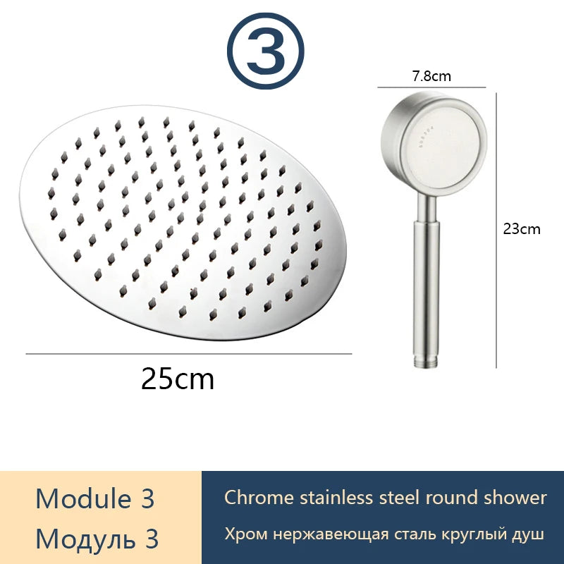 Gray Shower Set Bathroom Copper Shower System LED Digital Display Temperature Bathtub Shower Faucet DIY Shower Accessories Sets