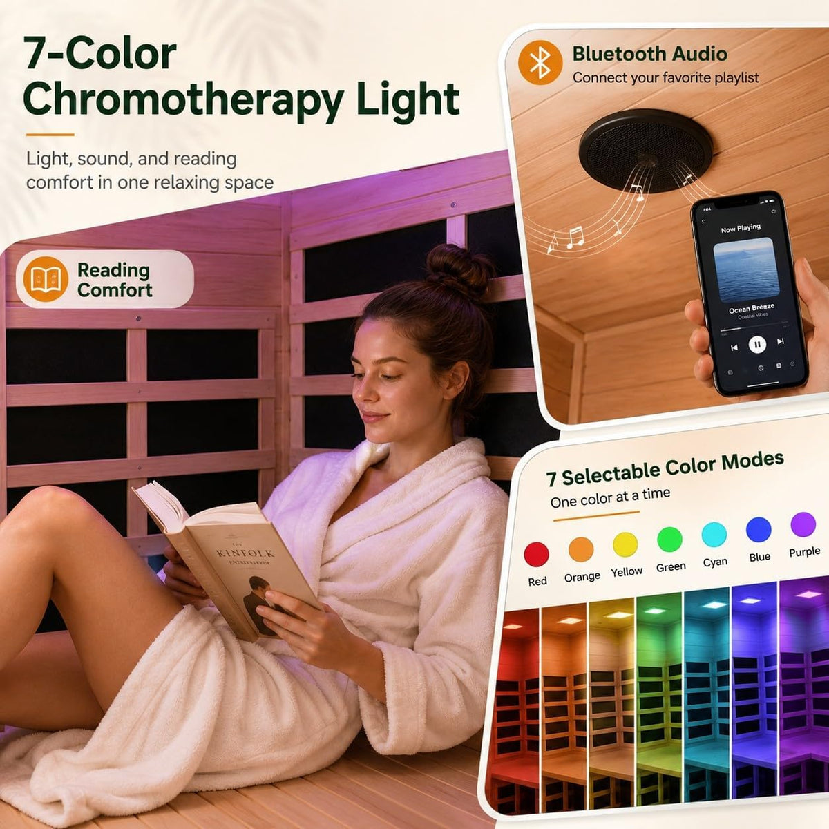 Far Infrared Sauna 2 Person for Home, Hemlock Wood Double Sauna with Side Door, 110V 2000W 8 Mica Heating Panels, Bluetooth FM, 6Mm Tempered Glass, LCD Controller, Home Spa Dry Sauna Room