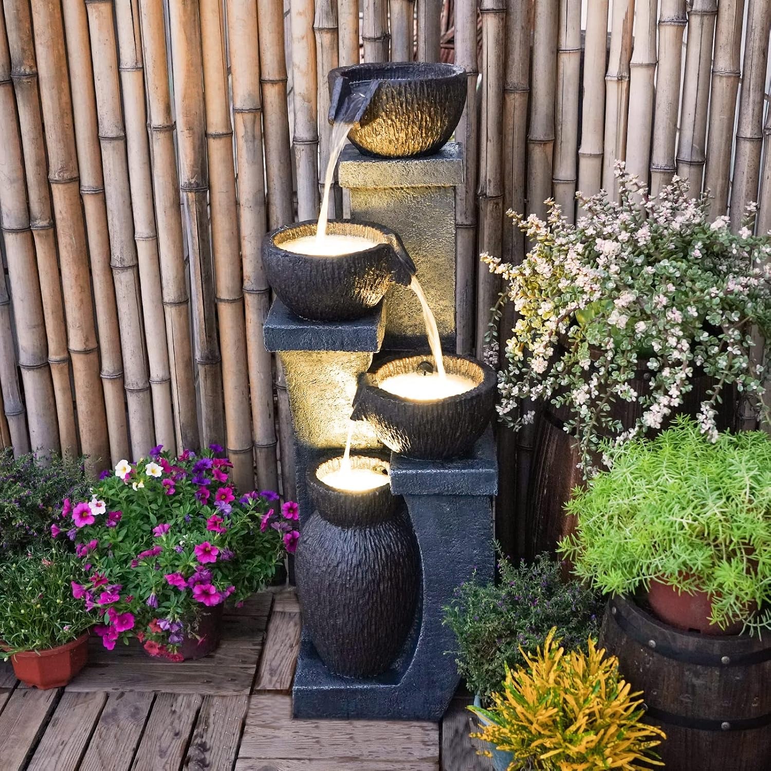 37.4" H Water Fountain Outdoor 4-Crocks Modern Garden Fountains