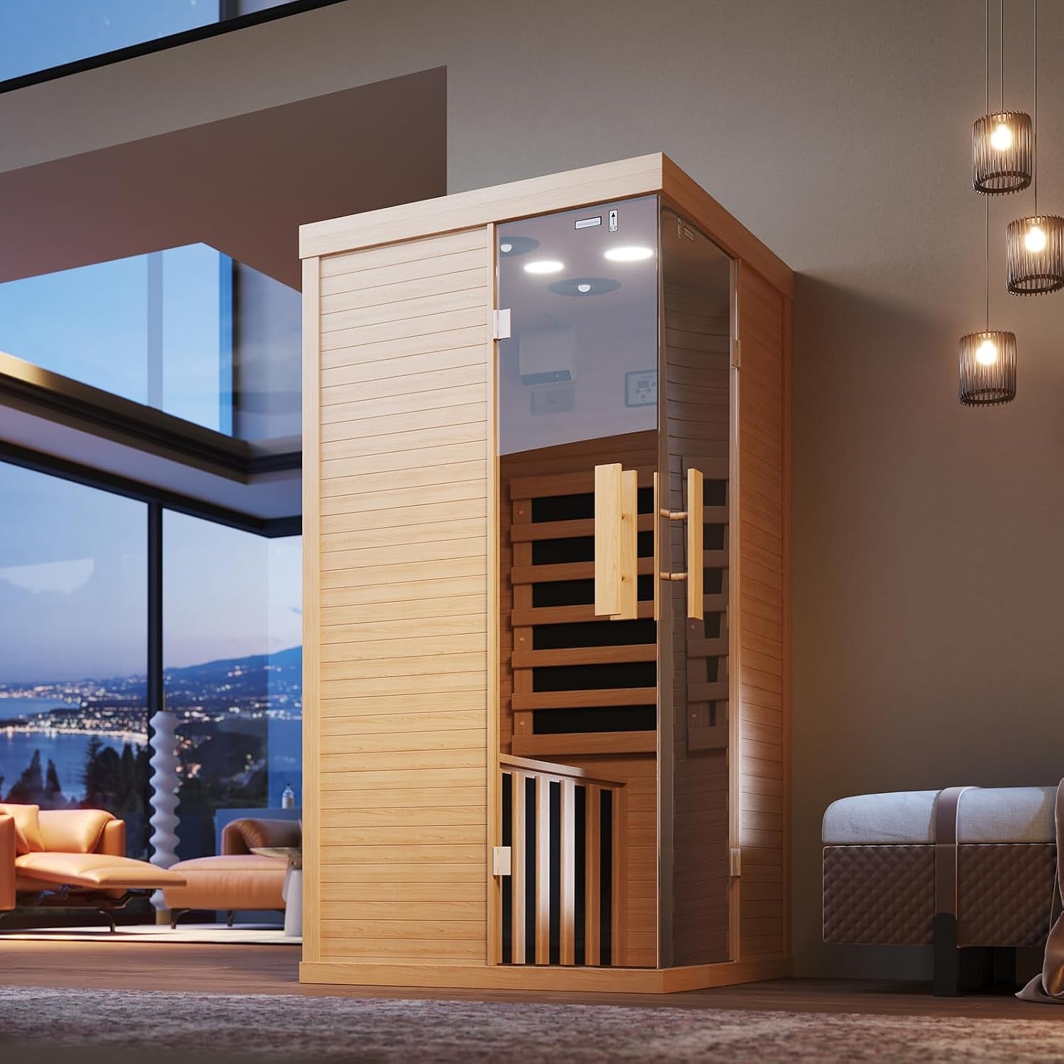 Wooden Infrared Saunas, Traditonal 1 Person Sauna with Red Light