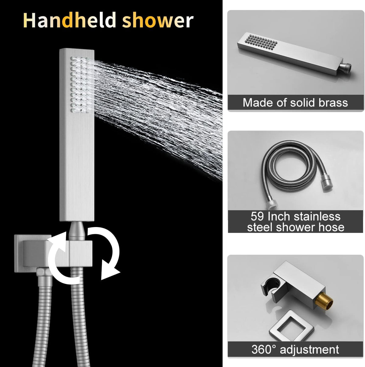Multi Functional Thermostatic Shower Set Digital Display Rain Body Spray Bathroom Full Body Shower System with 16X24" Shower Head Brushed Nickel