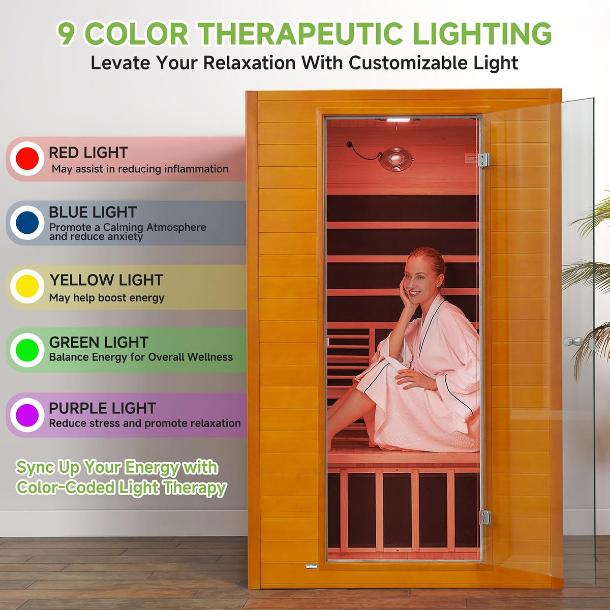 Sauna 2 Person Low EMF FAR Infrared Sauna with Red Light Therapy
