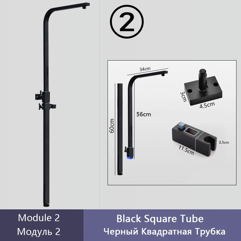 Gray Shower Set Bathroom Copper Shower System LED Digital Display Temperature Bathtub Shower Faucet DIY Shower Accessories Sets