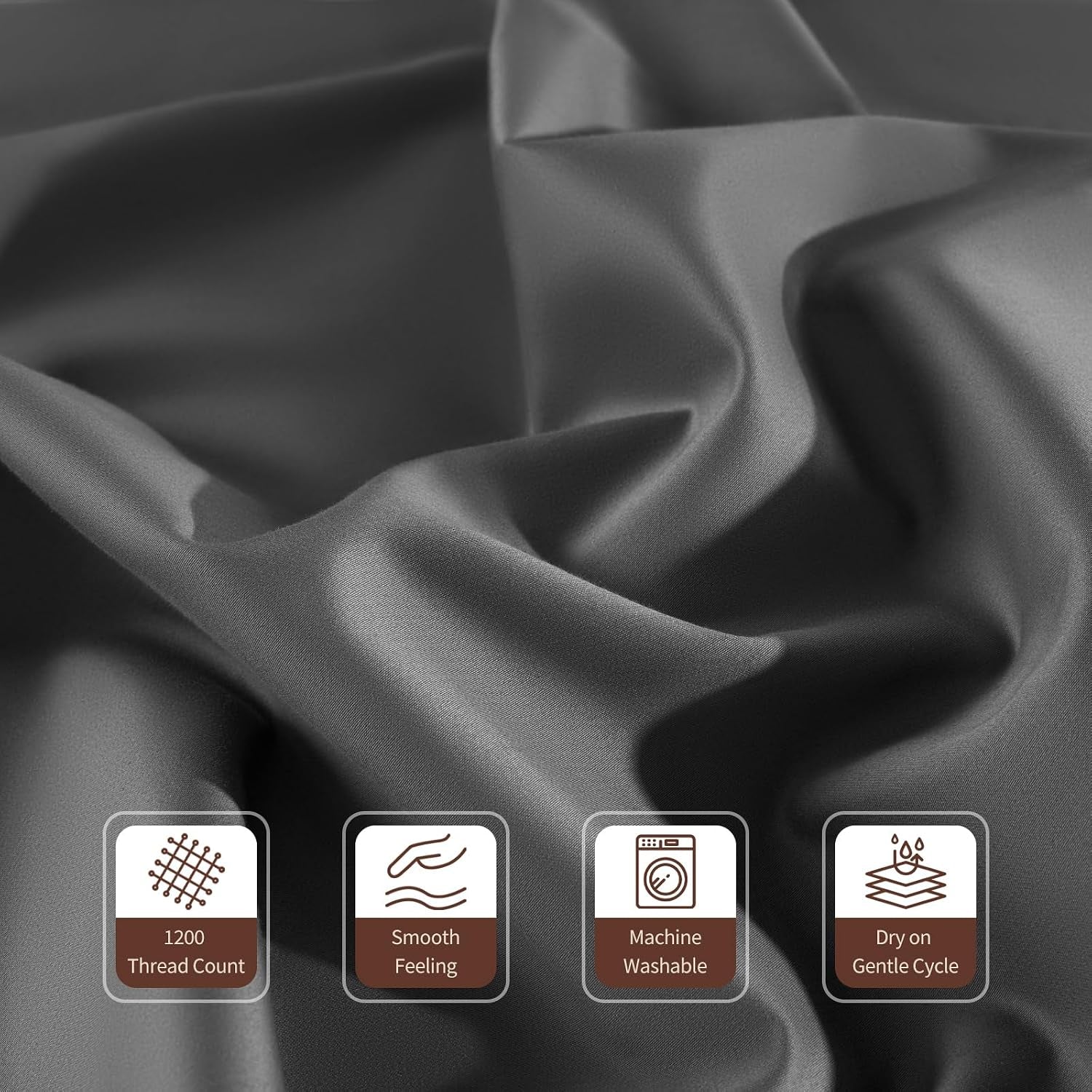 100% Egyptian Cotton Sheets King Size 4 Pcs Sheet Sets 1200 Thread Count 16" Deep Pocket Fitted Sheet Soft Breathable Bedding Set (King, Dark Gray)