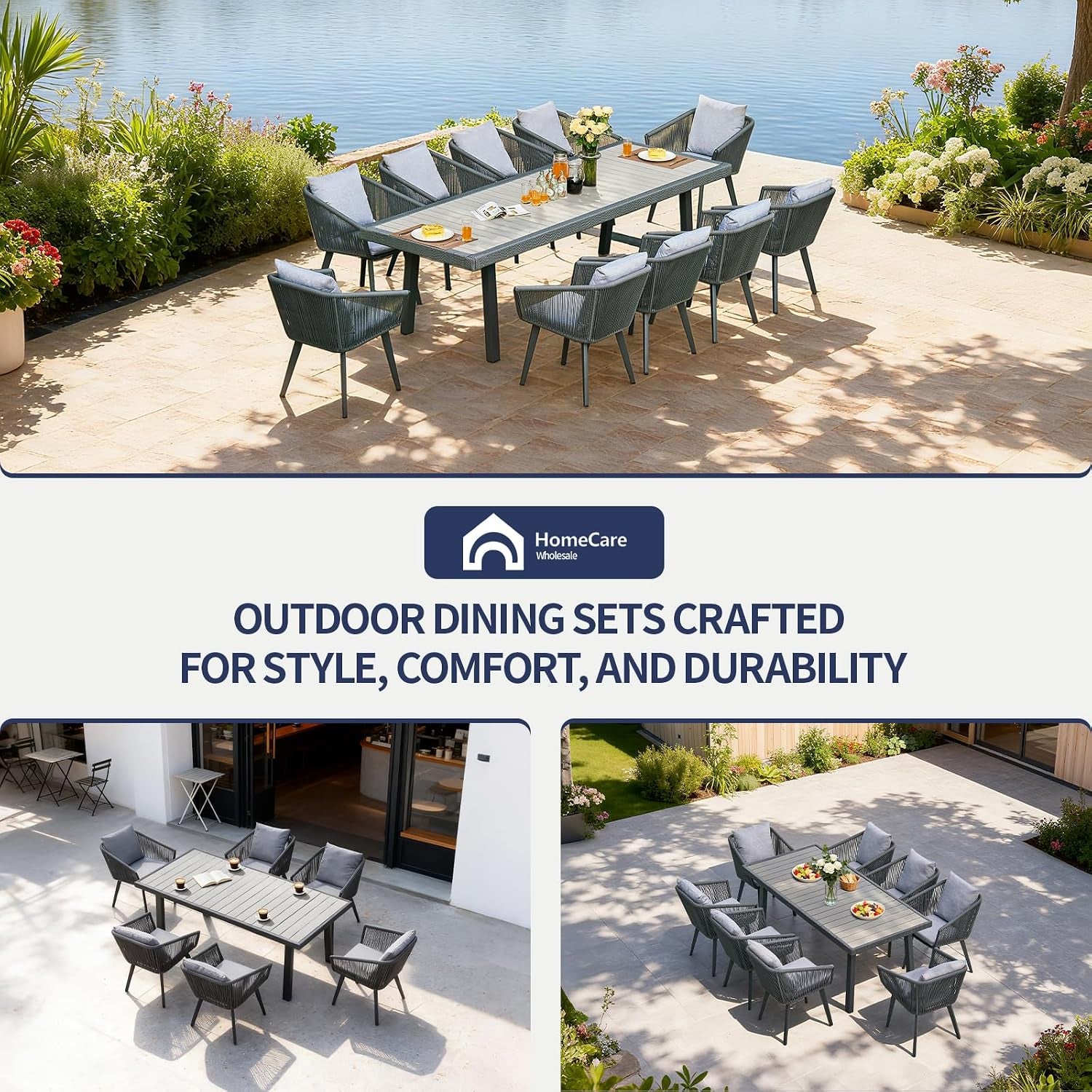 11 Pieces Patio Dining Set for 10 - All Weather Outdoor Dining Sets, All in One Outdoor Table and Chairs, Wicker Outdoor Patio Furniture Sets with Cushions and Pillows, Grey