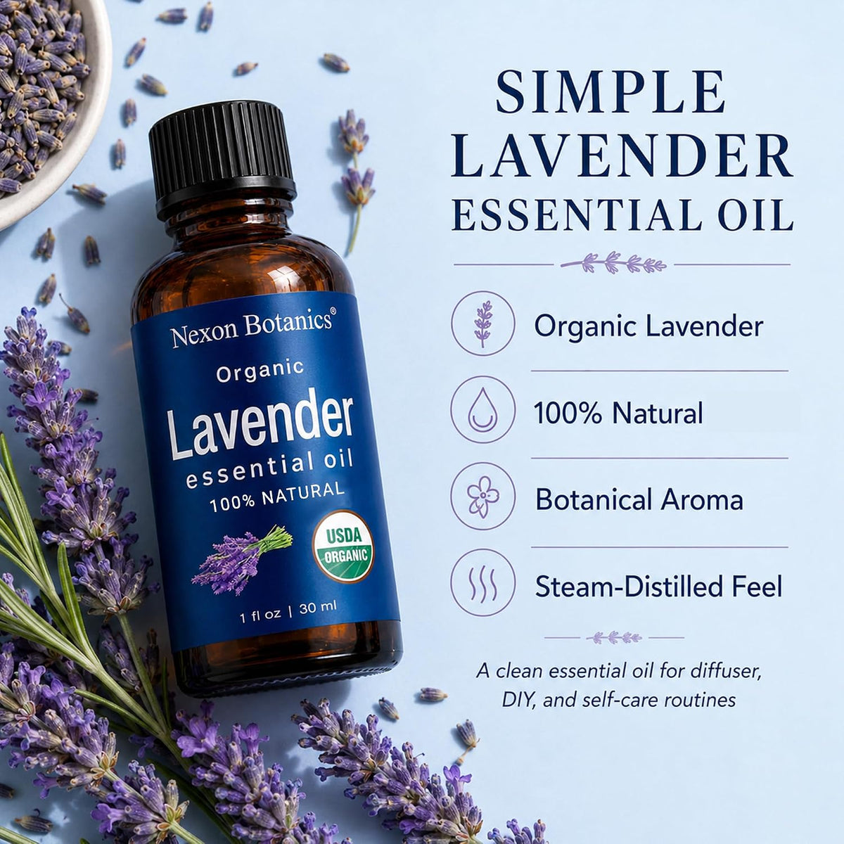 Organic Lavender Essential Oil 30 Ml - 100% Natural & Hexane Free Formula