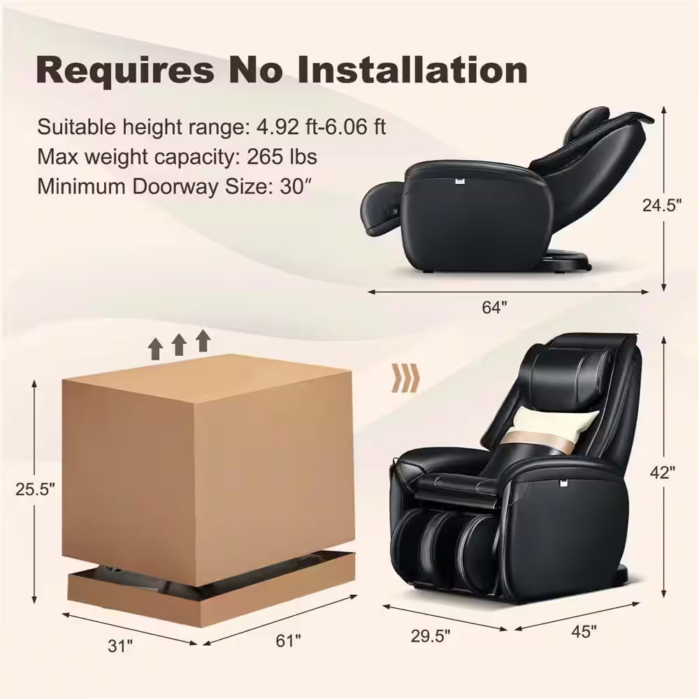 Black Full Body SL Track Zero Gravity Massage Chair with Pillow Reversible Footrest Heat