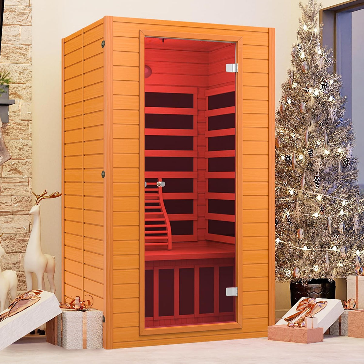 1-2 Person Sauna Low EMF Infrared Sauna with Red Light Therapy